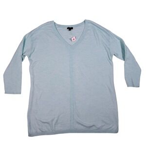 Talbots Womens V-Neck 3/4 Sleeve Cotton‎ Knit Sweater Top Light Blue Small NWT